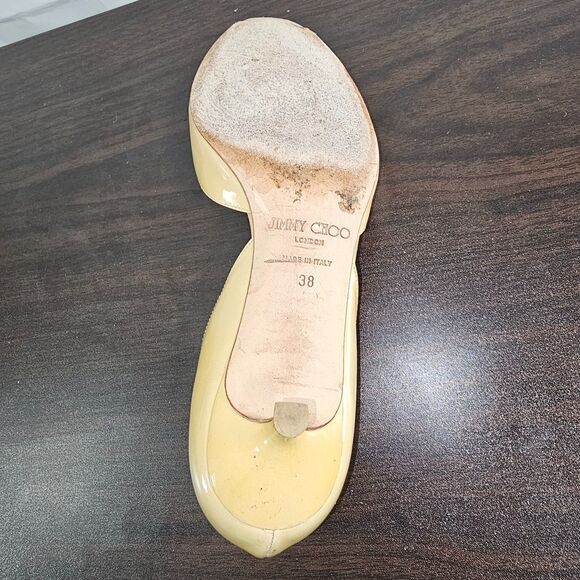 Jimmy Choo Peakaboo Gold Patent Leather Pumps Kitten Heels Womens Size 38 Work - Picture 7 of 12